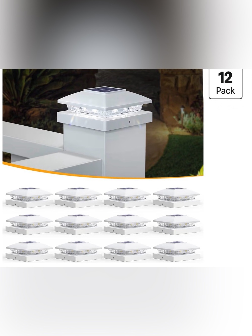 12 Pack Solar Post Cap Lights for 4x4 5x5 Posts - IP64 Waterproof, 6500K LED, No